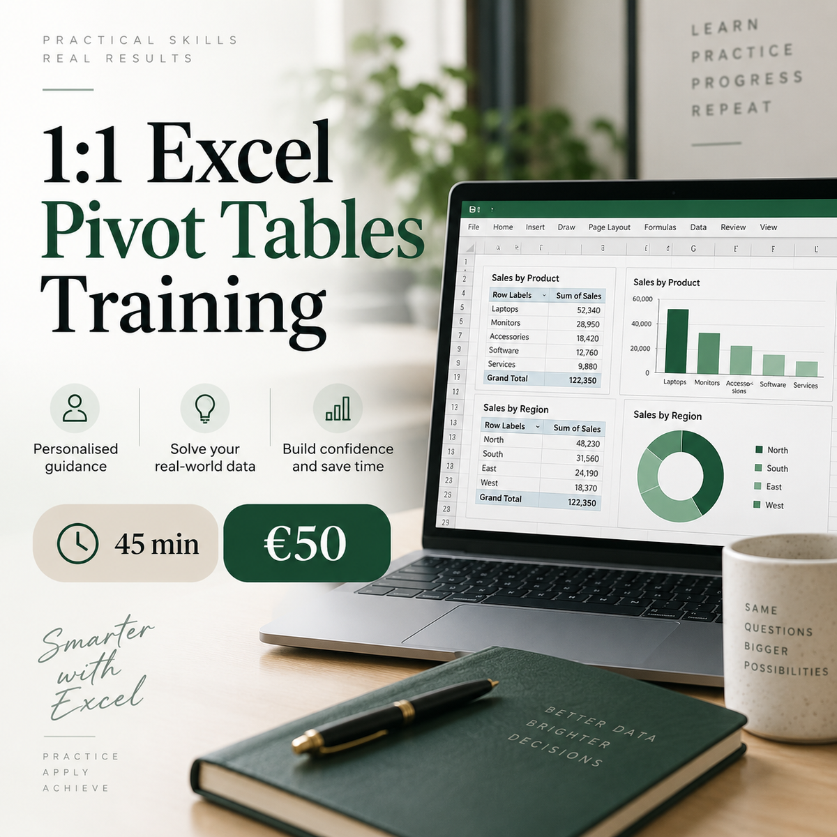 1:1 Excel Pivot Tables Training 45 minutes